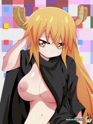 1girls big_breasts blonde_hair cloak dragon_girl female horn light-skinned_female light_skin maid_headdress miss_kobayashi's_dragon_maid mitgard-knight monster_girl red_eyes tohru_(dragon_maid)