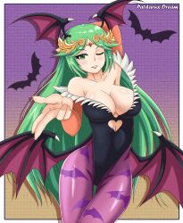 1girls alternate_costume big_breasts breasts clothing cosplay crossover darkstalkers female female_only green_hair kid_icarus large_breasts leotard looking_at_viewer medium_breasts morrigan_aensland_(cosplay) nintendo palutena patdarux solo wide_hips