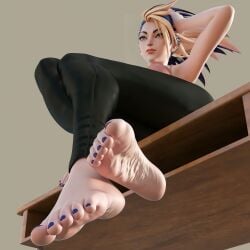 1girls 3d akali barefoot blue_toenails curvy_female feet female foot_fetish foot_focus k/da_akali k/da_all_out_akali k/da_all_out_series k/da_series league_of_legends long_legs painted_toenails shaohuu soles thick_thighs toenail_polish