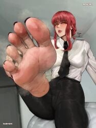 1girls 2023 2d 2d_(artwork) 5_toes barefoot black_nails black_toenails bubmoni chainsaw_man close-up clothed clothed_female detailed feet feet_up female female_focus female_on_top female_only femdom foot_fetish foot_focus greek_toe long_hair looking_at_viewer makima_(chainsaw_man) mole mole_on_feet musk musk_clouds musk_fetish musky_feet painted_toenails pov_feet red_hair shoes_removed smell smelly smelly_feet socks_removed soles solo solo_female solo_focus steam steaming_body steamy steamy_feet text toe_curl toe_scrunch toenail_polish toes yellow_eyes