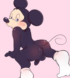 2023 anus blush bodily_fluids bubblecat clothing digital_media_(artwork) disney erection footwear footwear_only gay genitals hi_res kneeling looking_back male male_only male_pov mammal mickey_mouse mostly_nude mouse murid murine nude penis rodent socks socks_only solo sweat tagme tail yaoi