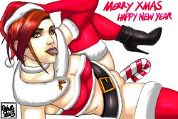 1girls 2013 assumi blizzard_entertainment brown_eyes candy_cane christmas high_heels human human_(world_of_warcraft) light-skinned_female light_skin looking_at_viewer original_character red_hair sex_toy shina spread_legs stockings tongue tongue_out warcraft warlock_(warcraft) winter_veil world_of_warcraft