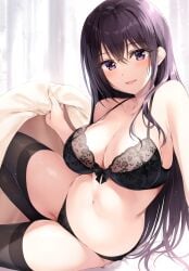 1girls big_breasts black_bra black_hair black_panties blush female original original_character oryou seductive sole_female underwear