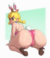 ass ass_focus blonde_hair bunny_ears bunnysuit earrings female female_only high_heels huge_ass lipstick mario_(series) new_super_mario_bros._u_deluxe nintendo peachette playboy_bunny rizdraws source_request super_crown toadette twin_braids year_of_the_rabbit