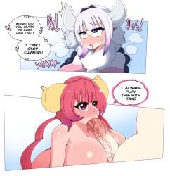 1futa 1girls absurd_res big_penis blowjob blue_eyes blush dialogue dragon_girl dragon_horns drool duo english_text erection eyes_rolling_back fellatio female female_on_futa futa_on_female futanari heart heavy_blush horns huge_breasts human human_only humanoid humanoid_penis ilulu_(dragon_maid) kanna_kamui light-skinned_female light-skinned_futanari light_skin long_hair miss_kobayashi's_dragon_maid mouthful nude oral penis pleasure_face purple_highlights red_eyes red_hair saltyxodium sex shortstack speech_bubble text veiny_penis white_hair