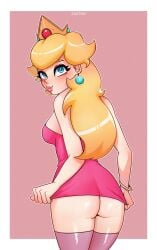 1girls blue_eyes fanart gold_hair mario_(series) no_panties patreon_reward pose princess_peach standing zaxton