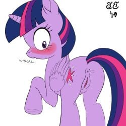 1:1 2019 alicorn animal_genitalia animal_pussy ass blush dated english_text equid equine equine_anus equine_genitalia equine_pussy fart female feral friendship_is_magic fur genitals hair hasbro horn horse mammal mane multicolored_hair multicolored_mane my_little_pony pony purple_body purple_eyes purple_fur pussy signature simple_background solo text tomtornados twilight_sparkle_(mlp) two_tone_mane two_tone_tail white_background wings