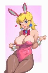 1girls big_areola big_breasts big_lips big_nipples blonde_hair blue_eyes blush breasts bunny_ears bunny_girl bunnysuit busty cleavage dick_sucking_lips female female_only flashing flashing_nipple large_breasts legs leotard lipstick looking_at_viewer mario_(series) nintendo nipples one_breast_out one_eye_closed pink_lipstick ponytail princess_peach rizdraws sitting smile source_request thick_lips thick_thighs thighs wide_hips wink year_of_the_rabbit