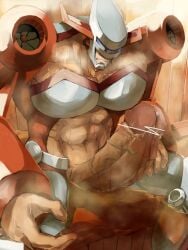 balls bara big_balls big_penis boner censored censored_penis dokichi erection ilioukhine kinnikuman kinnikuman_nisei male male_only muscles muscular musk penis smegma solo solo_male spread_legs sweaty urine urine_pool