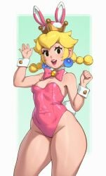 1girls absurd_res bare_shoulders black_eyes blonde_hair bunny_ears bunny_tail bunnysuit crown earrings fake_animal_ears fake_tail female leotard light_skin lips mario_(series) medium_breasts new_super_mario_bros._u_deluxe nintendo nipple_slip nipples open_mouth peachette rabbit_ears rizdraws solo source_request thick_thighs toadette twintails wide_hips year_of_the_rabbit