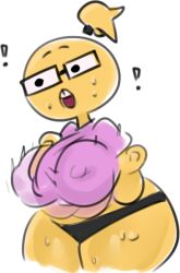 ! 2d ayyyple black_panties breasts emoji_(race) glasses meme nerdy nerdy_female nipple_bulge olivia_(ayyyple) panties sweat sweatdrop white_background yellow-skinned_female yellow_skin