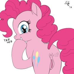 1:1 2019 animal_genitalia animal_pussy blue_eyes dated earth_pony equid equine equine_anus equine_genitalia equine_pussy fart female feral friendship_is_magic fur genitals giggling hasbro horse mammal mane my_little_pony pink_body pink_fur pink_mane pink_tail pinkie_pie_(mlp) pony pussy signature simple_background solo tail tomtornados white_background