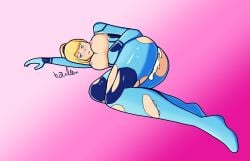 ass ass blonde_eyebrows blonde_female blonde_hair blonde_hair blonde_hair_female blue_bodysuit bodysuit breasts breasts cum_in_pussy haileen latex_bodysuit latex_clothing laying_down laying_on_side metroid ripped_bodysuit ripped_clothing ripped_clothing samus_aran zero_suit_samus