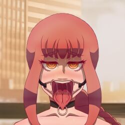 1girls 2d after_blowjob after_fellatio bondage bondage_outfit braided_ponytail chainsaw_man color dental_gag fringe makima_(chainsaw_man) only_female open_mouth presenting_throat red_hair ring_gag shaded solo spread_mouth throat tongue_out wuniltu yellow_eyes