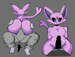 1boy 1girls ass big_ass bubble_butt bulge clothed clothed_male_nude_female dork_boi dorky_(lewd_dorky) duo eeveelution erection erection_under_clothes espeon featureless_breasts female forehead_jewel generation_2_pokemon genitals grey_pants hand_on_ass hands_on-ass huge_ass imminent_sex interspecies lewd_dorky male measuring_penetration_depth nervous nintendo pants penis penis_on_belly pokémon_(species) pokemon sitting sitting_on_lap sitting_on_person sweat sweatdrop tail thick_thighs wide_hips