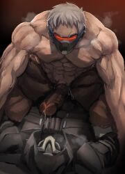 abs anal anal_sex aroused balls bara big_balls big_penis black_hoodie boner dokichi erection hood hood_up hoodie male male_only mask masked masked_male muscles muscular musk overwatch penis precum reaper sex soldier_76 sweaty white_hair