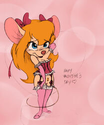 1girls blonde_hair blue_eyes chip_'n_dale_rescue_rangers corset disney gadget_hackwrench mouse_ears nezuya pussy text valentine's_day