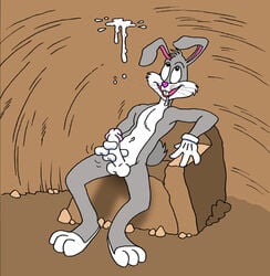 anthro bugs_bunny cum_dripping cum_on_ceiling dennis_clark drooling erection fur furry gray_fur handjob holding_penis humanoid_penis lagomorph long_ears looking_up male male_only mammal rabbit solo tagme white_fur