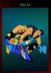 69_position aquaman aquaman_(series) balls_outline black_hair blonde_hair bodysuit bruno_b bulge crossover dc erect_nipple erect_nipples_under_clothes erection_under_clothes exposed_nipple exposed_penis fighting fins gay holding_leg leg_lift male male_only marvel multiple_boys multiple_males namor namor_the_sub-mariner pants_pull ripped_clothing shirt_pull tagme undressing_another yaoi