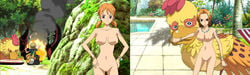 artist_request breasts female male monkey_d_luffy nami nipples nude nude_filter one_piece one_piece_film_strong_world pointy_chin pre-timeskip public_nudity pussy tattoo