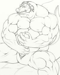 crocodine dragon_quest dragon_quest_dai_no_daibouken kyuuhari male male_only masturbation muscular muscular_male tagme