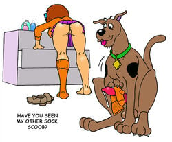 anus bending_over dennis_clark english_text hanna-barbera masturbation one_sock_on pussy scooby-doo scooby-doo_(character) skirt socks sweater velma_dinkley zoophilia