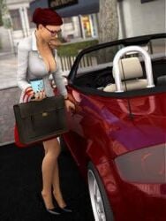 audi breasts car female glasses high_heels solo sydgrl3d