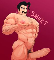 big_cock big_penis boner erect_penis erection hairy hairy_chest hard_on huge_cock looking_at_viewer male male_only mr._saguaro muscles muscular muscular_male nude pec_squeeze pokemon pokemon_sv smukt solo solo_male uncut