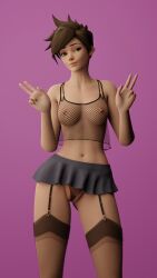 1girls 3d black_panties blender breasts brown_hair female female_only fishnets garter_straps greyarea55 half-dressed hips lena_oxton lingerie looking_at_viewer microskirt overwatch pale_skin panties peace_sign pose skirt small_breasts solo stockings thighhighs thighs tracer upskirt