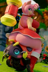 3d 3d_(artwork) amy_rose amy_rose_(warfaremchine) anthro badnik big_ass blender bottomless clothing dress geodat64 green_eyes hedgehog moto_bug pink_fur red_dress sonic_(series) thick_thighs