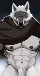 2023 abs absurd_res anthro barazoku big_muscles big_pecs black_background black_sclera canid canine canis cloak clothing darknaigart death_(puss_in_boots) dreamworks flaccid front_view fur genitals gradient_background grey_body grey_fur hi_res huge_muscles humanoid_genitalia humanoid_penis looking_at_viewer male male_only mammal multicolored_body multicolored_fur muscular muscular_anthro muscular_male narrowed_eyes navel nipples nude obliques pecs penis penis_base pubes puss_in_boots_(film) puss_in_boots_the_last_wish red_eyes shaded shadow simple_background smile solo standing thick_thighs tuft two_tone_body two_tone_fur vein white_background wolf