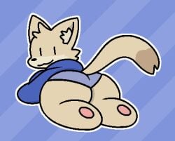 ambiguous_gender ass butt_focus fennec fennec_fox fox furry furry_only hoodie looking_at_viewer looking_back lying_down lying_on_stomach on_front on_stomach panties partially_clothed pawpads paws sweater woofgang