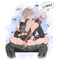 2boys alhaitham_(genshin_impact) anal cyno_(genshin_impact) expressionless gay gay_sex genshin_impact male male_only penis riding riding_penis sex yaoi yoma_0_0.