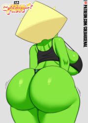 1girls ass ass_focus bare_shoulders big_ass big_breasts big_butt breasts butt cartoon_network cleavage clothed clothing coldarsenal crystal_thots female female_only gem_(species) green_body green_skin grey_background large_ass large_breasts panties peridot_(steven_universe) simple_background solo solo_female standing steven_universe thick_thighs underboob voluptuous