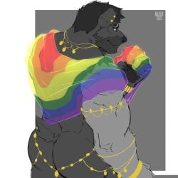 1:1 2022 anthro armband ass barazoku basch bear big_butt big_muscles border bracelet ear_piercing eyebrow_piercing eyebrow_ring eyebrows facial_piercing fist flag fur gold_(metal) grey_background hair hi_res huge_muscles jewelry lgbt_pride looking_back male mammal muscular muscular_anthro muscular_male necklace nude pander_(lostpander) piercing pride_colors rainbow_flag rainbow_pride_colors rainbow_pride_flag rainbow_symbol rear_view ring_piercing signature simple_background six-stripe_rainbow_pride_colors smile solo standing thick_thighs tuft white_border