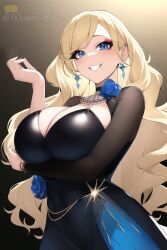 1girls ai_generated artist_self-insert big_breasts blonde_hair blue_eyes breasts busty cleavage clothed clothed_female clothes clothing curvaceous curvy curvy_body curvy_female curvy_figure dress earrings eyeliner eyeshadow female female_focus female_only huge_breasts large_breasts light-skinned_female light_skin long_hair looking_at_viewer makeup nai_diffusion queen_dee queen_dee_(character) smile smiling smiling_at_viewer solo solo_female solo_focus stable_diffusion thick voluptuous