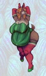 absurd_res anthro awful_lad belly big_belly big_breasts breasts bunny_costume clothing costume deer eyewear female glasses hi_res mammal massive_belly pregnant solo thick_thighs watermelon_print wide_hips