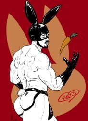 2023 art_of_clx ass back_muscles bunny_ears butt carrot jockstrap lunar_new_year male male_only masked muscles muscular muscular_male year_of_the_rabbit