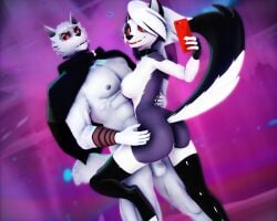 2023 3d_(artwork) 5:4 anthro balls breasts canid canine canis death_(puss_in_boots) digital_media_(artwork) dreamworks duo erection female female_penetrated fur genitals grey_body grey_fur helluva_boss hi_res loona_(helluva_boss) male male/female male_penetrating male_penetrating_female malicekira mammal mostly_nude nipples penetration penile penile_penetration penis penis_in_pussy puss_in_boots_(dreamworks) puss_in_boots_the_last_wish pussy red_eyes red_sclera selfie sex shrek_(series) smile vaginal_penetration white_body white_fur wolf