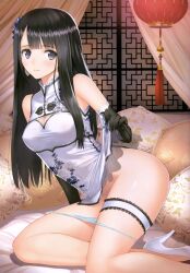 ass black_eyes black_hair chinese_clothes chinese_girl female long_hair original panties ping-yi taka_tony