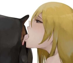 1boy 1girls balls beast_rimming bismarck_(kantai_collection) blonde blonde_female blonde_hair blonde_hair_female canine cheezebawls licking mosaic_censoring rimming rimming_dog unseen_male_face zoophilia