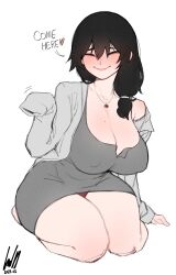 ash_(ginseng) cleavage closed_eyes female ginseng_(artist) large_breasts long_hair long_sleeves mole mole_on_breast netorare nipple_bulge ntr original original_character panties sweater tagme thick_thighs