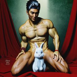 3d 3d_(artwork) covering_crotch lunar_new_year male male_only muscles muscular muscular_male rabbit stromo_max year_of_the_rabbit