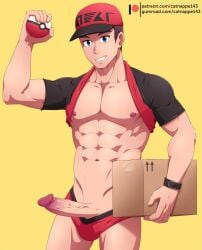 abs bara big_penis courier_(pokemon) erection exposed_penis gay half-dressed male_only nipples pecs pokemon pokemon_sv toned underwear