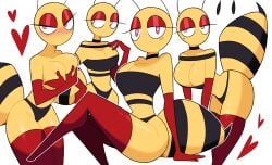 1girls antennae antennae_(anatomy) barely_clothed bee bee_girl blush blushing_at_viewer cleavage female heart-shaped_pupils honey_(idolomantises) idolomantises looking_at_viewer mothmilfs solo thick_thighs