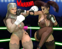 2girls 3d artist_name athletic athletic_female big_breasts black_boxing_gloves black_gloves boxing boxing/wrestling_beauties_universe boxing_gloves boxing_ring breasts busty catfight cleavage curvaceous curvy curvy_figure dark_vixen darkvixen daz3d daz_studio digital_media_(artwork) dreamcandice eyebrows eyelashes eyes female female_focus female_only fight fit fit_female gloves hair hips hourglass_figure huge_breasts human large_breasts legs light-skinned_female light_skin lips mature mature_female nun the_white_nun thick thick_legs thick_thighs thighs top_heavy upper_body voluptuous waist white_boxing_gloves white_gloves wide_hips