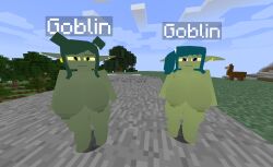 3d big_breasts blue_hair earrings game_mod goblin goblin_female green_hair mine-imator minecraft mojang nude nude_mod pointy_ears ponytail schnurritv shortstack tagme