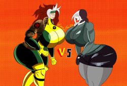 2girls female female_only huge_breasts hyper_breasts marvel multiple_girls rogue_(evolution) rogue_(x-men) strangefun x-men x-men_evolution