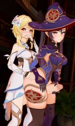 1futa 1girls 3d big_penis black_hair black_hair_bottom blonde_hair blonde_hair_on_black_hair blonde_hair_top domination duo female futa_on_female futaflux futanari genshin_impact huge_cock light-skinned_female light-skinned_futanari light_hair_on_dark_hair lumine_(genshin_impact) mona_(genshin_impact) self_upload standing thick_thighs thigh_sex thighs