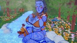 1girls alien alien_girl alien_humanoid alien_only avatar big_breasts breasts_bigger_than_head feet_out_of_frame female female_only kneeling koikatsu na'vi neytiri sitting sun_light